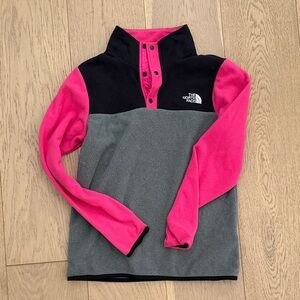 The North Face Black and Pink Fleece Pullover kid large 14/16